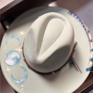 Mint Green Western Hat with Moon and Star Design